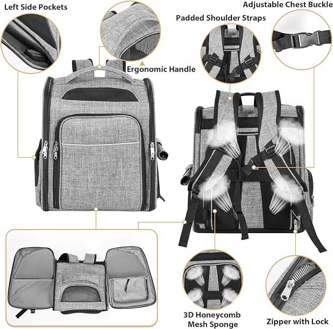 Hot Design Breathable 2 Sides Expandable Pet Backpack for Cats Dogs fit Up to 20 lbs Pet Carrier