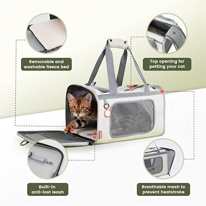 Soft-Sided Portable Washable Expandable Cat Carriers Pet Travel Carrier with Two Extension for Kittens