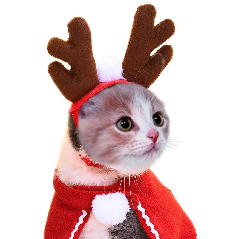 Jiangshun OEM ODM fashion other pet products cat christmas dress up hat cloak headdress scarf for catdog cape Christmas clothes