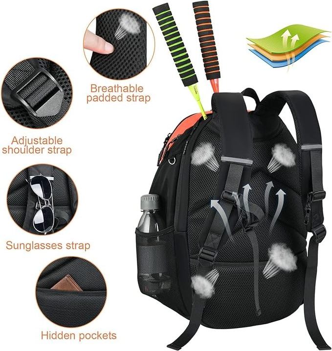 New Design Pickleball Bag Hold 2 Rackets with Shoe Compartment Tennis Backpack for Men and Women and kids