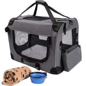 Hot Portable Collapsible Travel Dog Crate 24x17x17 Dog Crate with Soft Warm Blanket and Foldable Bowl