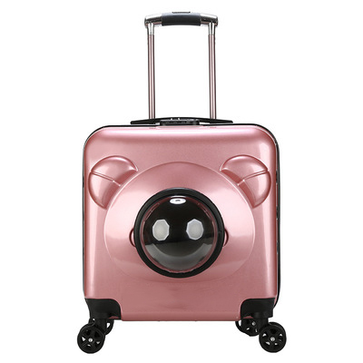 Jiangshun OEM ODM new transparent dog box cat cage outdoor large capacity luxury luggage hard-shell safety pet trolley bag