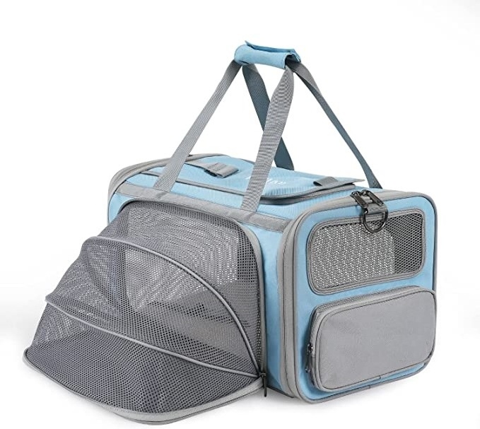 Soft-Sided Portable Washable Expandable Cat Carriers Pet Travel Carrier with Two Extension for Kittens