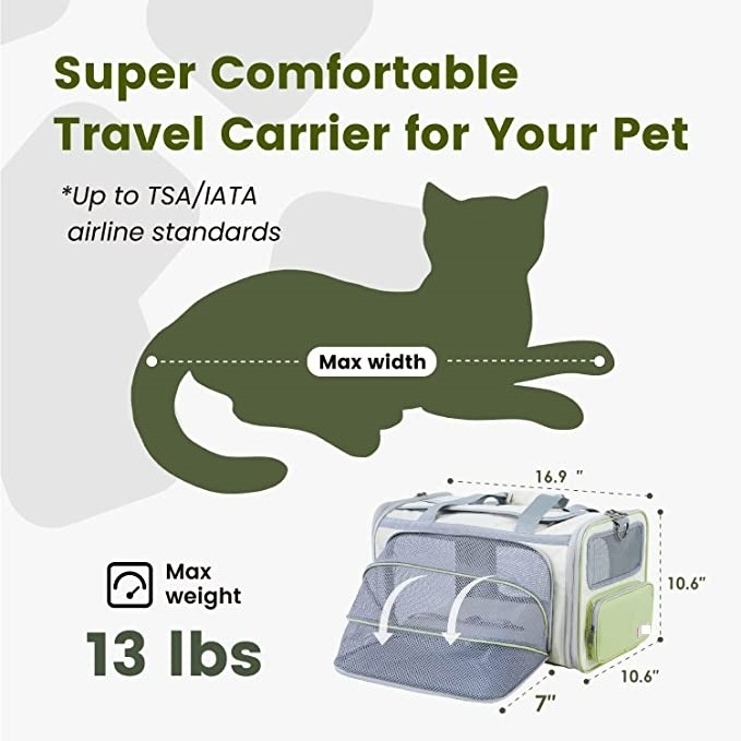 Soft-Sided Portable Washable Expandable Cat Carriers Pet Travel Carrier with Two Extension for Kittens