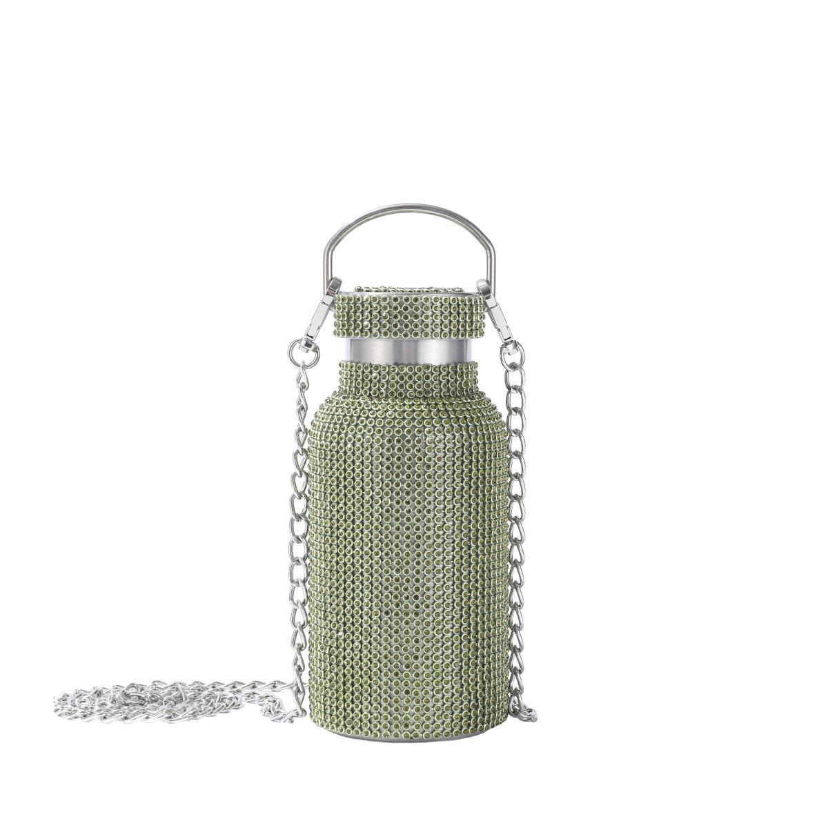 Custom Logo Bling Cup Rhinestone Vacuum Insulated Sports Stainless Steel Thermal Water Bottle