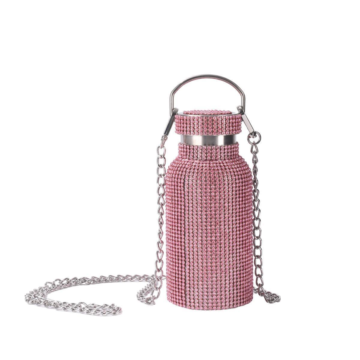 Custom Logo Bling Cup Rhinestone Vacuum Insulated Sports Stainless Steel Thermal Water Bottle