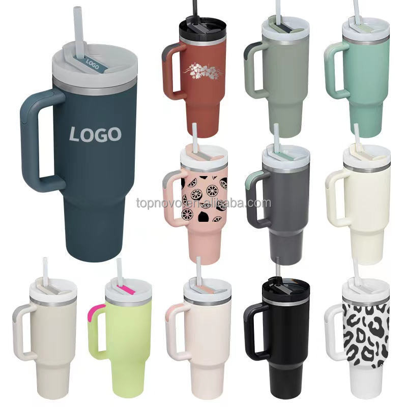 China Manufacturer Custom Logo Blank Tumbler Logo 40 Oz Stainless Steel sublimation Tumbler With Handle Straw Lid Travel Mug