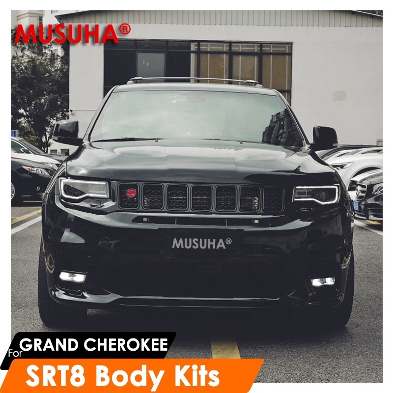 MUSUHA Body Kit For JEEP Grand Cherokee SRT8 2017 2018 2019 2020 With Hood Front Bumper Grille Side Skirts Fender Flare For SRT8