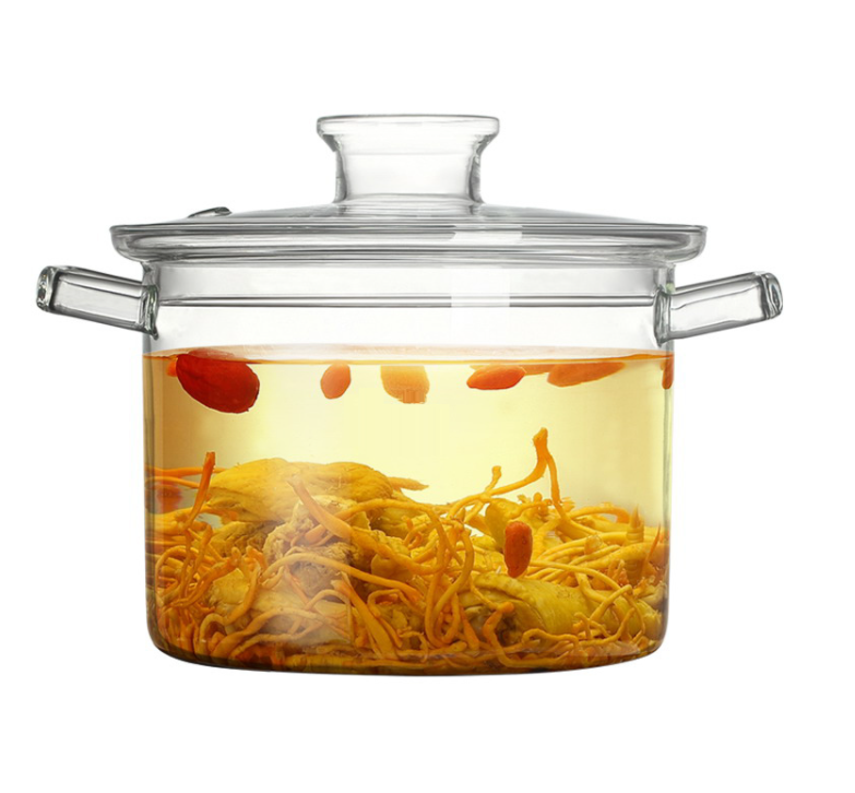 Wholesale Price Heat Resistant Glass Cooking Pot Clear Glass Soup Pot with Lid for Stovetop Microwave Oven