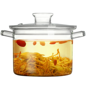 Wholesale Price Heat Resistant Glass Cooking Pot Clear Glass Soup Pot with Lid for Stovetop Microwave Oven