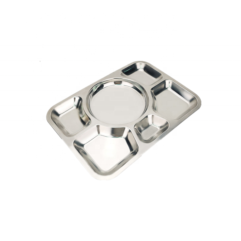 Wholesale square 304  stainless steel Fast food dish 4 compartments 5 compartments 6 compartmentsl dinner plates