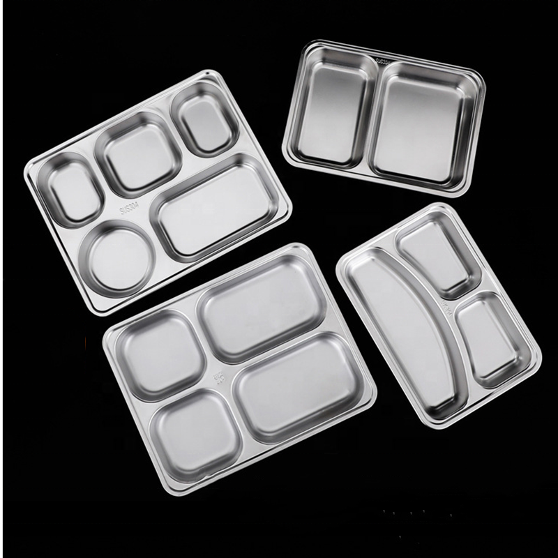 Wholesale square 304  stainless steel Fast food dish 4 compartments 5 compartments 6 compartmentsl dinner plates