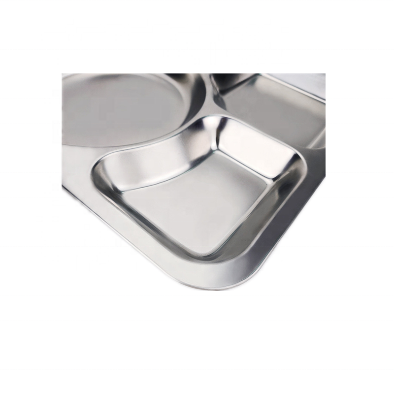 Wholesale square 304  stainless steel Fast food dish 4 compartments 5 compartments 6 compartmentsl dinner plates