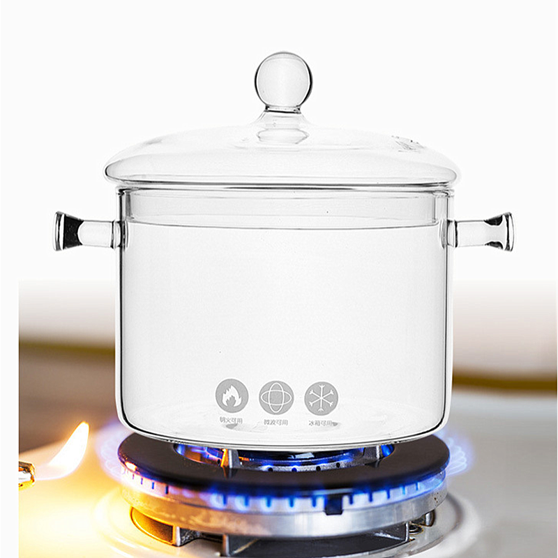 Wholesale Price Heat Resistant Glass Cooking Pot Clear Glass Soup Pot with Lid for Stovetop Microwave Oven