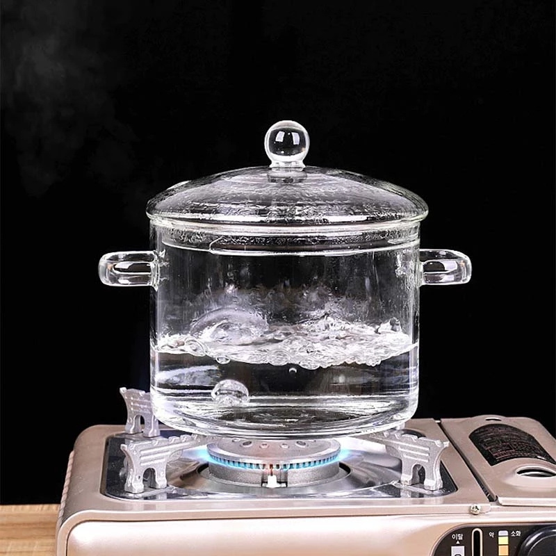 Wholesale Price Heat Resistant Glass Cooking Pot Clear Glass Soup Pot with Lid for Stovetop Microwave Oven