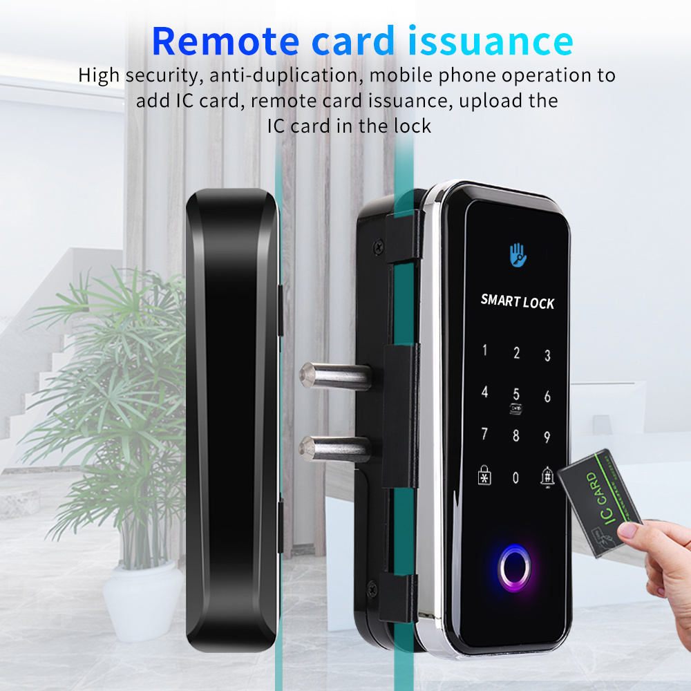 Fingerprint Blue tooth TTLOCK APP RFID Card Code Electronic Smart Lock for Framed Frameless Glass Sliding Door Keyless No Wiring