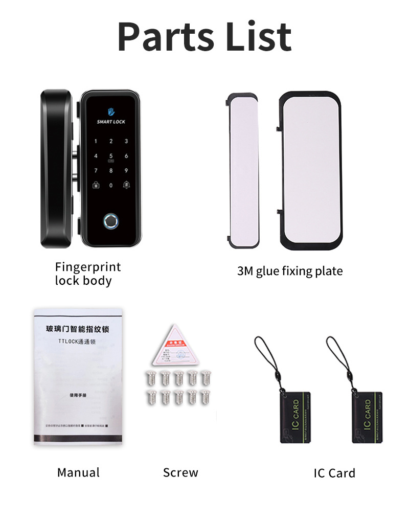 Fingerprint Blue tooth TTLOCK APP RFID Card Code Electronic Smart Lock for Framed Frameless Glass Sliding Door Keyless No Wiring