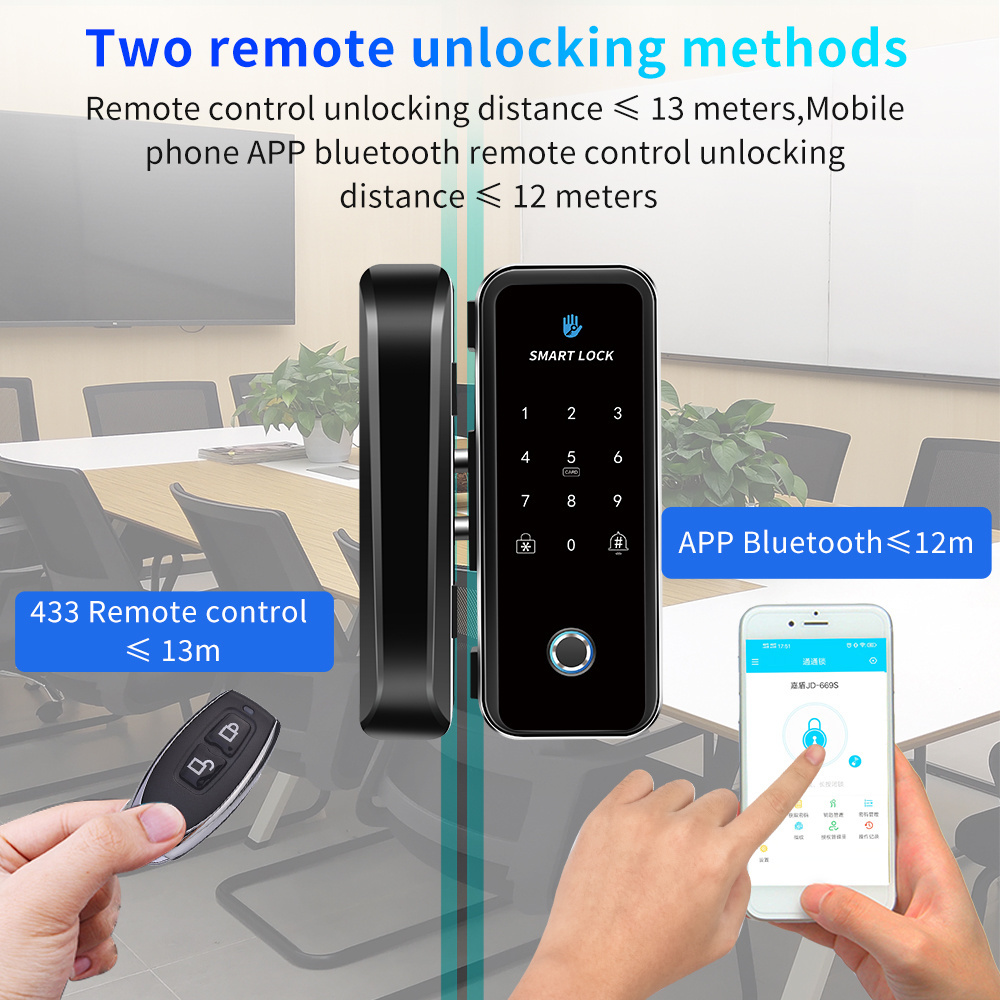 Fingerprint Blue tooth TTLOCK APP RFID Card Code Electronic Smart Lock for Framed Frameless Glass Sliding Door Keyless No Wiring