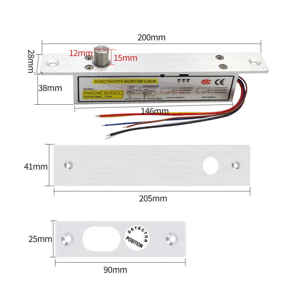 Aluminum Fail Safe Fail Secure Electronic Drop Bolt Lock 12V Time Delay Electric Mortise Lock with Signal Feedback