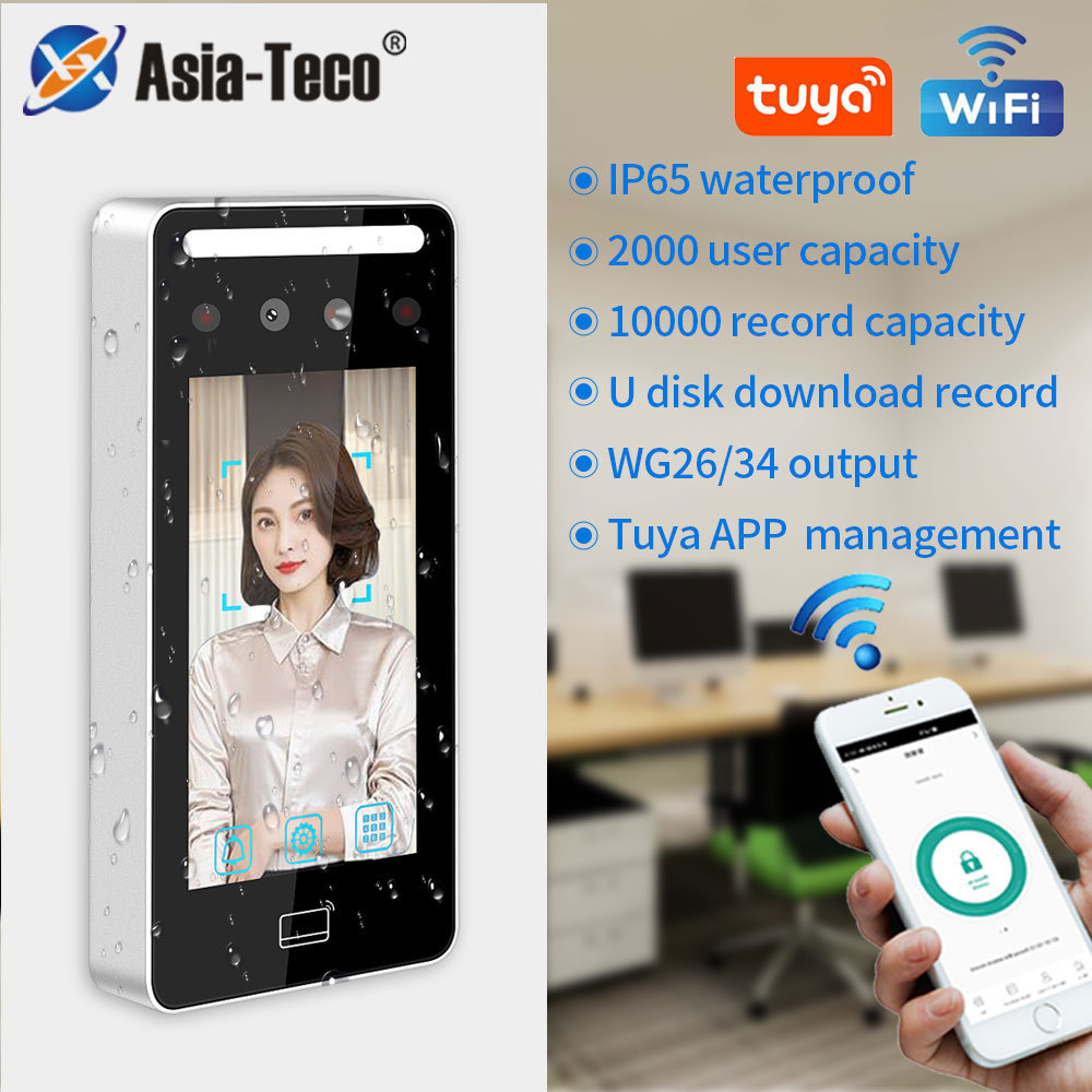 WIFI Tuya Face Attendance Access Control Kit IP68 Waterproof Outdoor Unlock by App AI Face Facial Recognition RFID Card Password