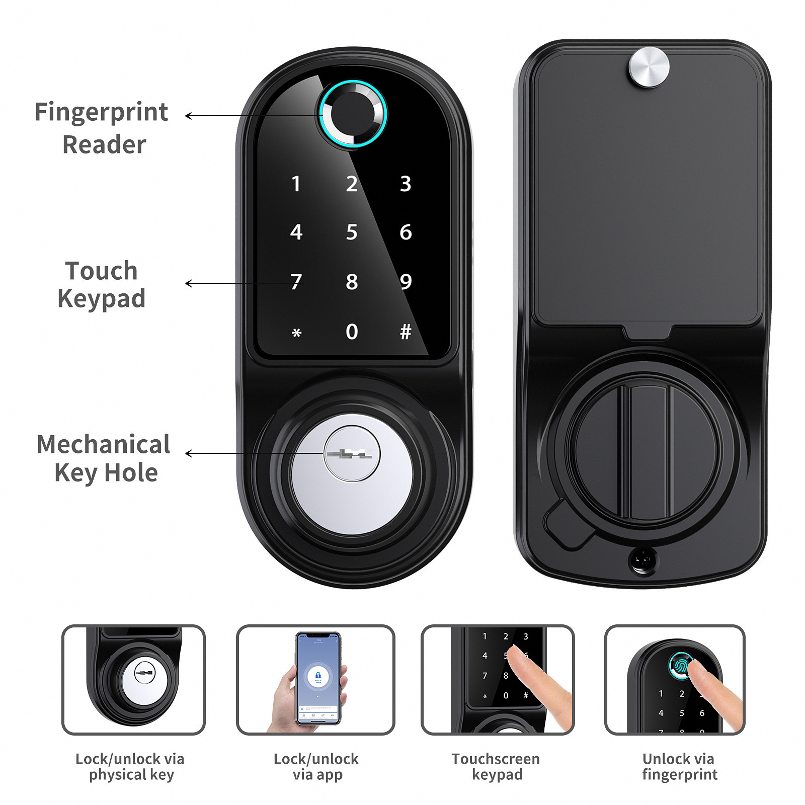 Tuya APP Remote Control Smart US Deadbolt Lock Fingerprint Fechadura Digital Password Indoor House Electronic Lock With Key