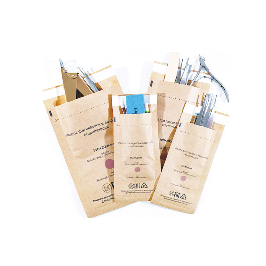 Flat Kraft Paper Pouches Dry Heat Sterilization Pouches for Dental Beauty Nail Tools