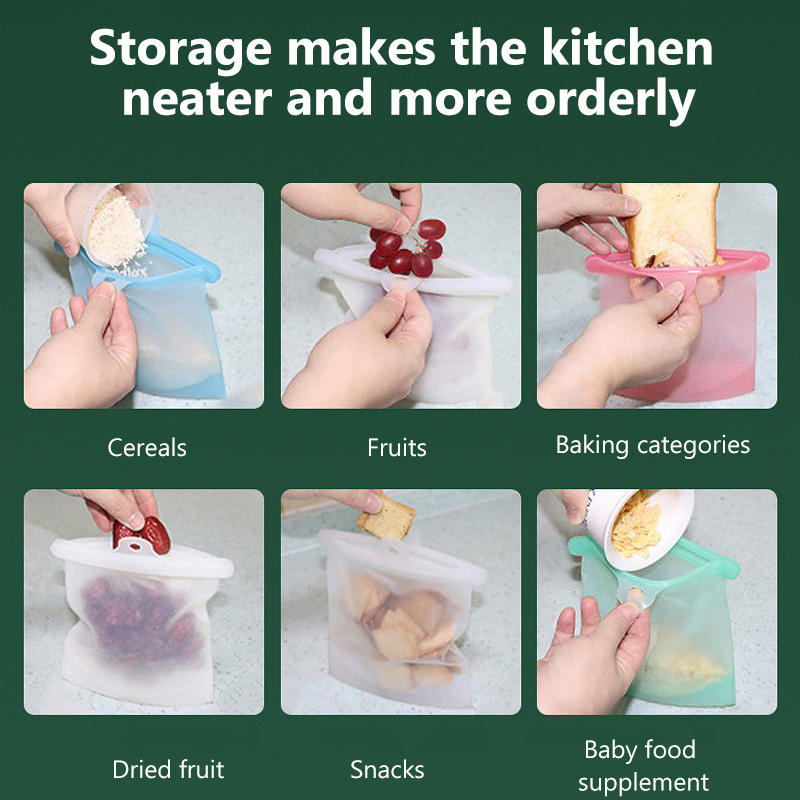 Wholesale Reusable Self Sealing Leakproof Stand up Ziplock Vacuum Sealer Clear Silicone Zipper Lock Silicone Food Storage Bag