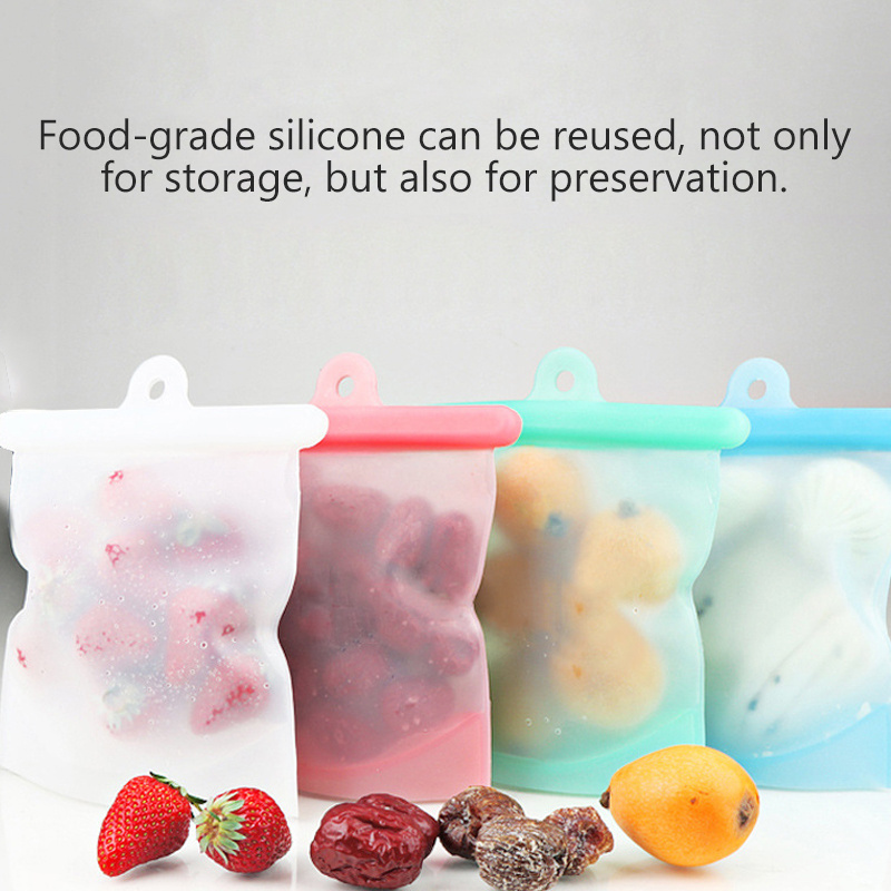 Wholesale Reusable Self Sealing Leakproof Stand up Ziplock Vacuum Sealer Clear Silicone Zipper Lock Silicone Food Storage Bag