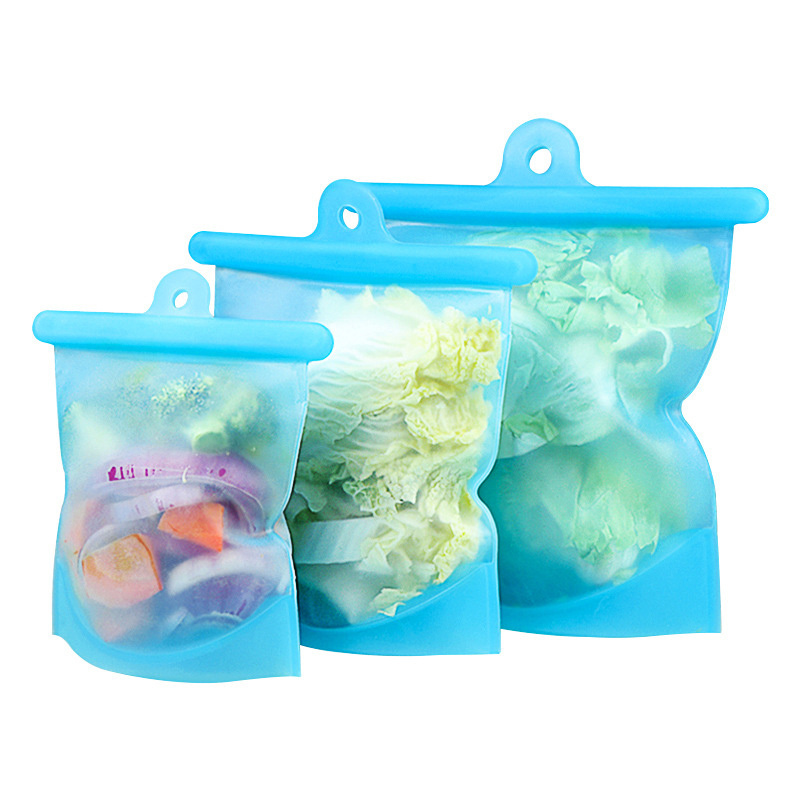 Wholesale Reusable Self Sealing Leakproof Stand up Ziplock Vacuum Sealer Clear Silicone Zipper Lock Silicone Food Storage Bag