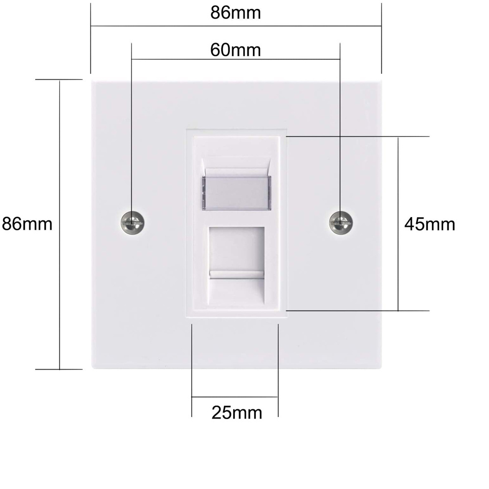 Cat6 Faceplate Single Socket RJ45 Network Wall Plate 1 Port with Keystone Jack White