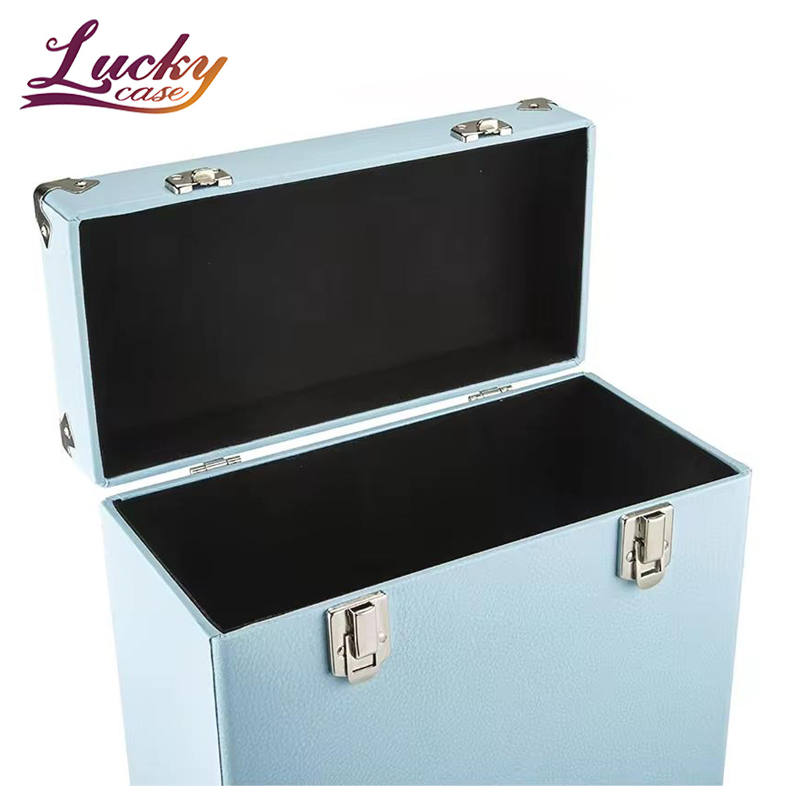 Classic PU Leather Album Vinyl Case Light Blue Record Storage Box Fits 12