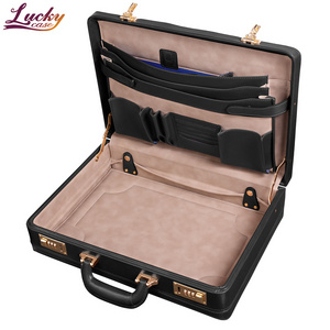 PU Leather Briefcase Carrying hard Case leather brief case box for men gift support silk-screen Emboss logo