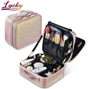 Glitter Makeup Brush Bag Travel Organizer Bag with Handle for Makeup Essentials Attractive Style Cosmetic Bag for Women