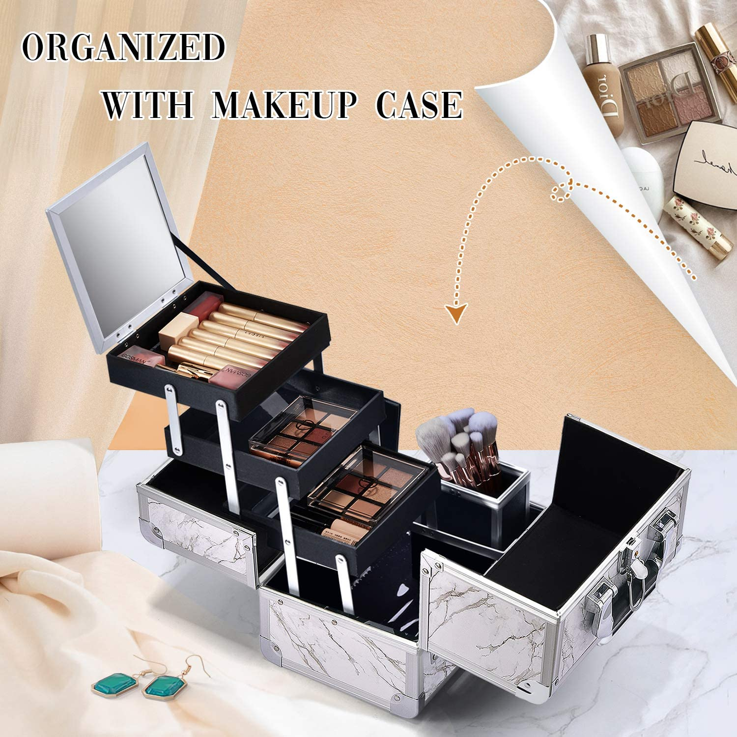 Waterproof Large Capacity Cosmetic Luggage Case Professional Beauty Travel Aluminum Frame Train Case With Mirror