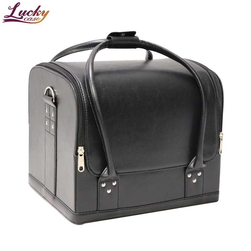 PU Leather Cosmetic Bags Waterproof Makeup Organizer Large Capacity with Shoulder Strap Makeup Suitcase for Women