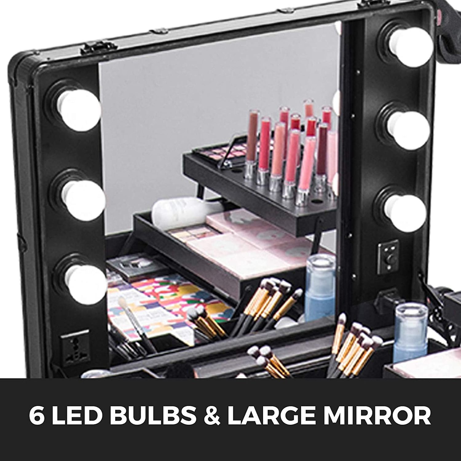 Professional Aluminum Cosmetic Case With Lights Aluminum Studio Rolling Makeup Case Lighted Trolley Case With Mirror