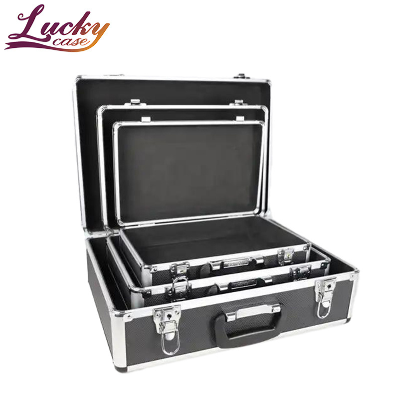 Lucky Set of 3 Transport Cases Tool Boxes with Aluminium Frame and ABS Customized Aluminum Case In 3 Sizes