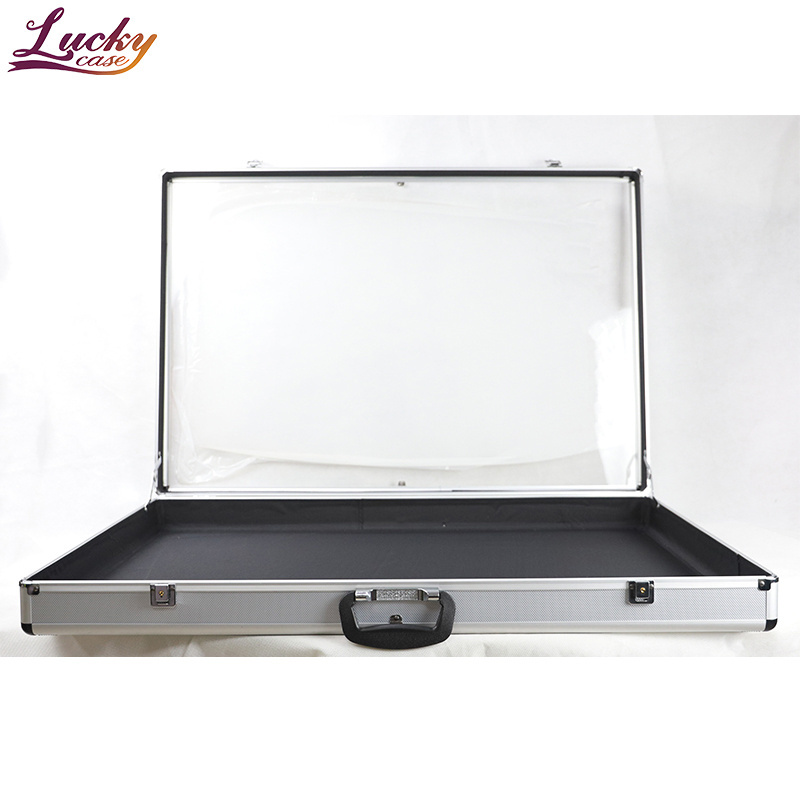 Professional customized hard Aluminum table top acrylic display case carry case box with lock and key