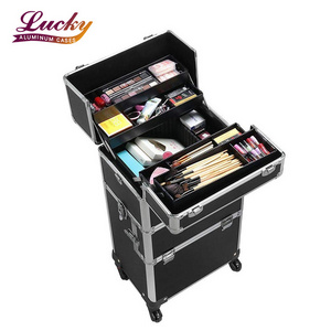 Wholesale profession aluminum beauty luggage bag case cosmetics rolling makeup travel train trolley case