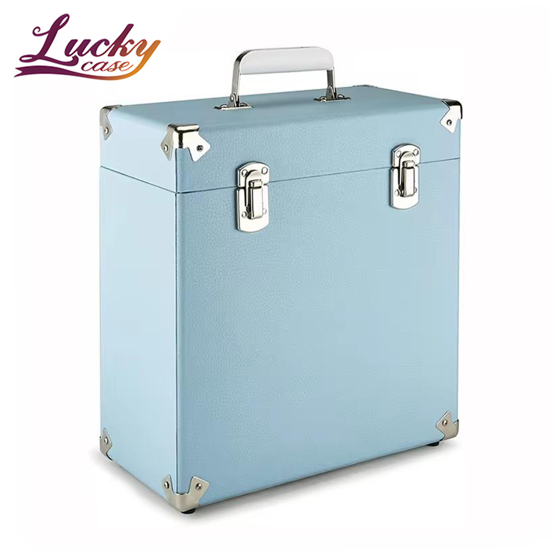 Classic PU Leather Album Vinyl Case Light Blue Record Storage Box Fits 12