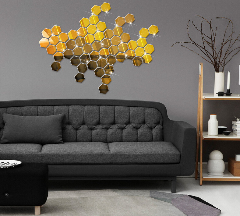 New Honeycomb Wall Sticker Hexagonal Self Adhesive Mirror Wall Decoration Sticker For Home