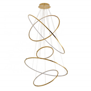 L4u TUV SAA Five Gold Circle LED Ring Pendant Lamp Modern Chandelier Light for Staircase High Ceiling Corridor Big House