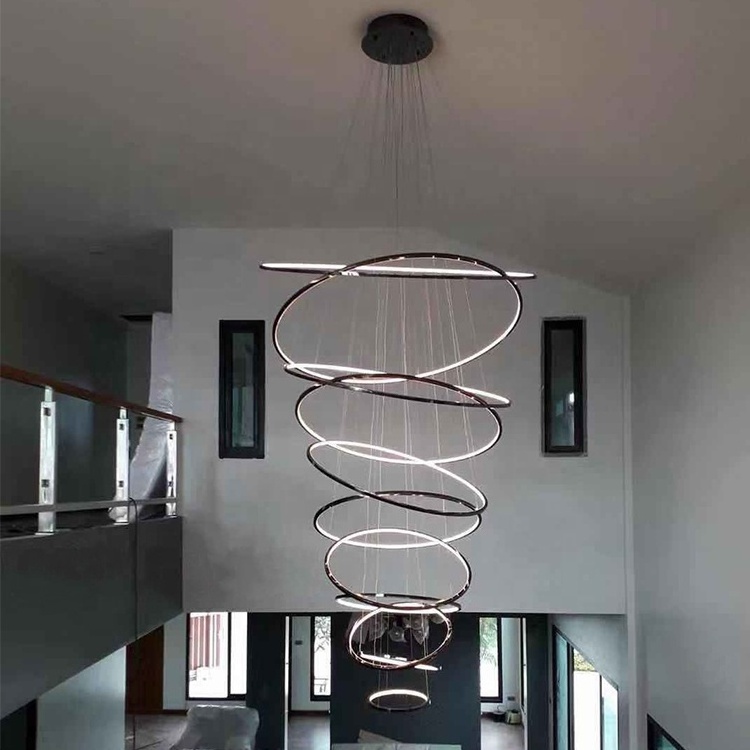 ETL CE HALO Gold Chrome Luxury Custom Modern Design Chandelier Pendant Light Ring LED Chandelier Lamp for Hotel,stair Lighting