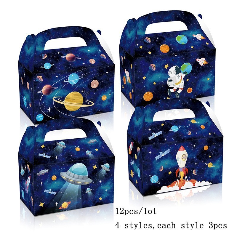 LUCKY Planet Party Favors Kraft Paper Bags Space Theme Party Decoration Supplies Planet Tote Gift Boxes