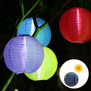 LUCKY 12 inch chinese solar lanterns lights outdoor hanging waterproof led lamp paper nylon for home party wedding decoration