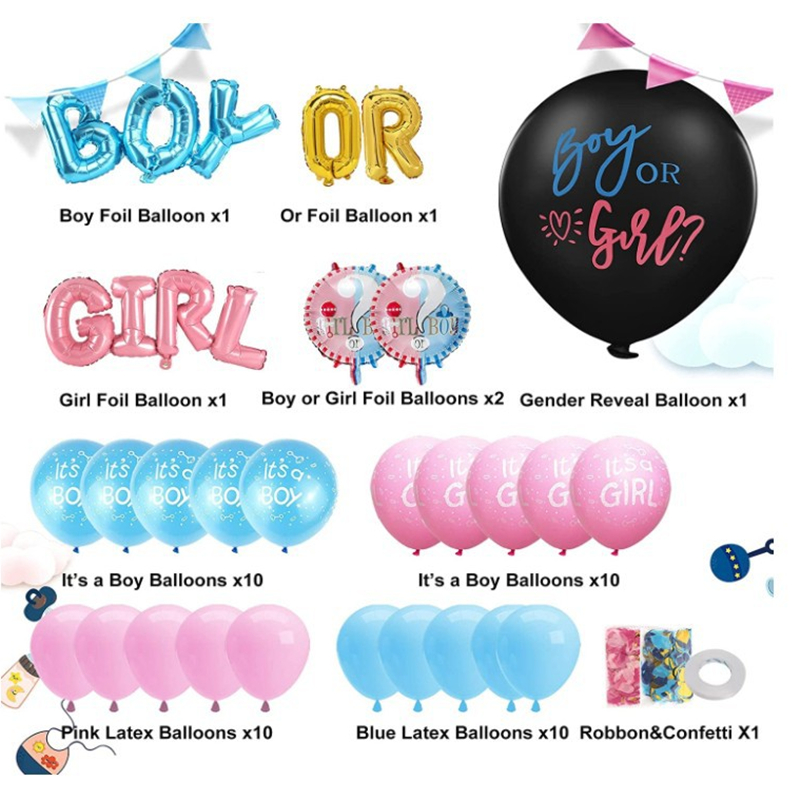 LUCKY Gender reveal party balloon supplies decoration 36 inch boy or girl latex balloon blue pink