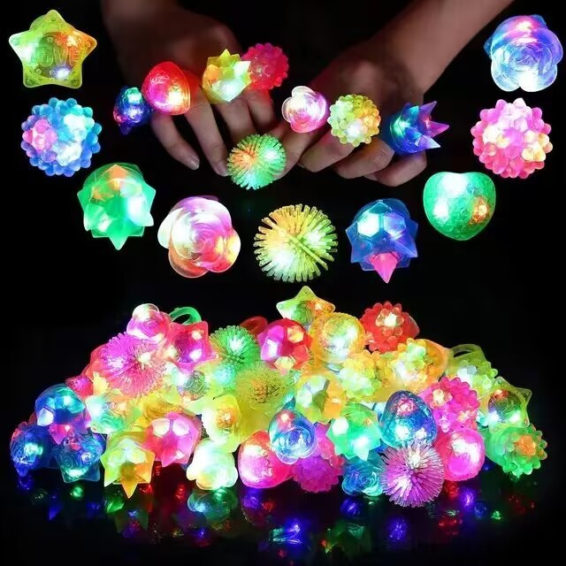 LUCKY  Glowing strawberry ring light love heart crown led fluorescent ring finger light bar flashing soft rubber toy ring