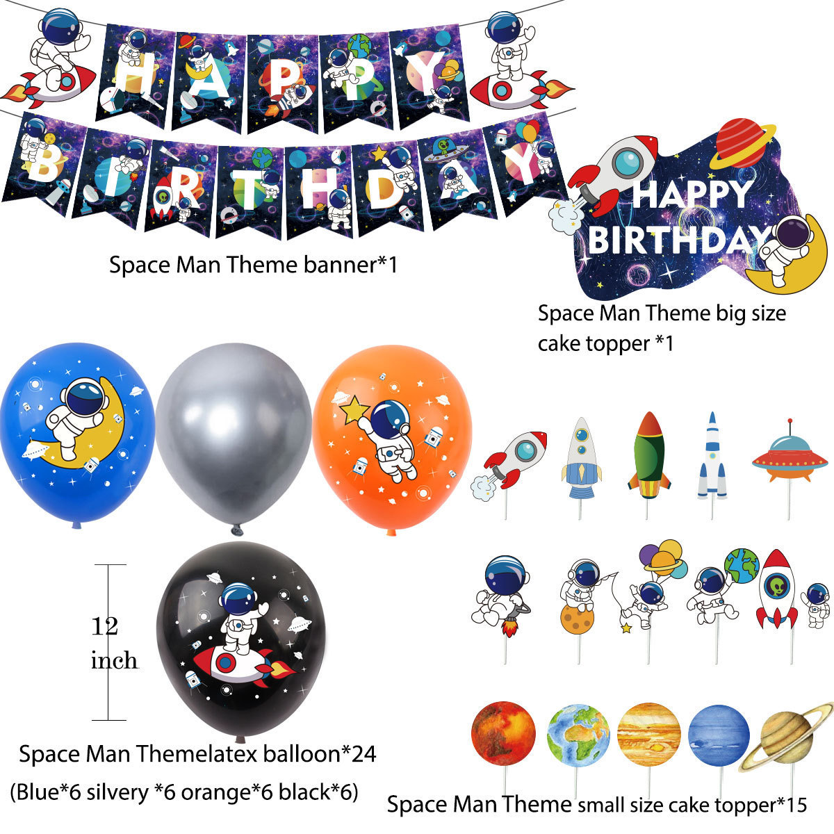 LUCKY Outer Space Astronaut Spaceman Theme Party Supplies Banner Kids Baby Boy Party Home Wall Decor Birthday Supplies Kit Set