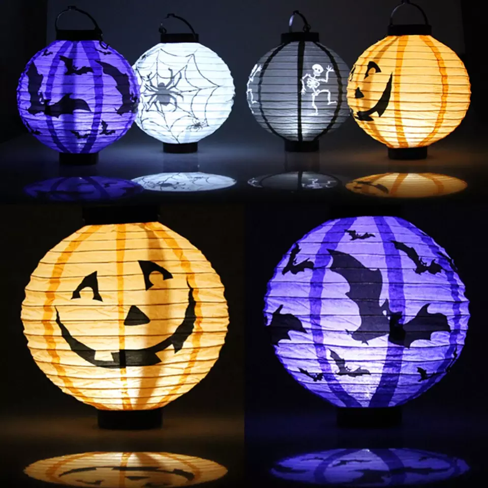 LUCKY Halloween pumpkin paper lanterns House party decorations Hanging props foldable horror glowing lanterns