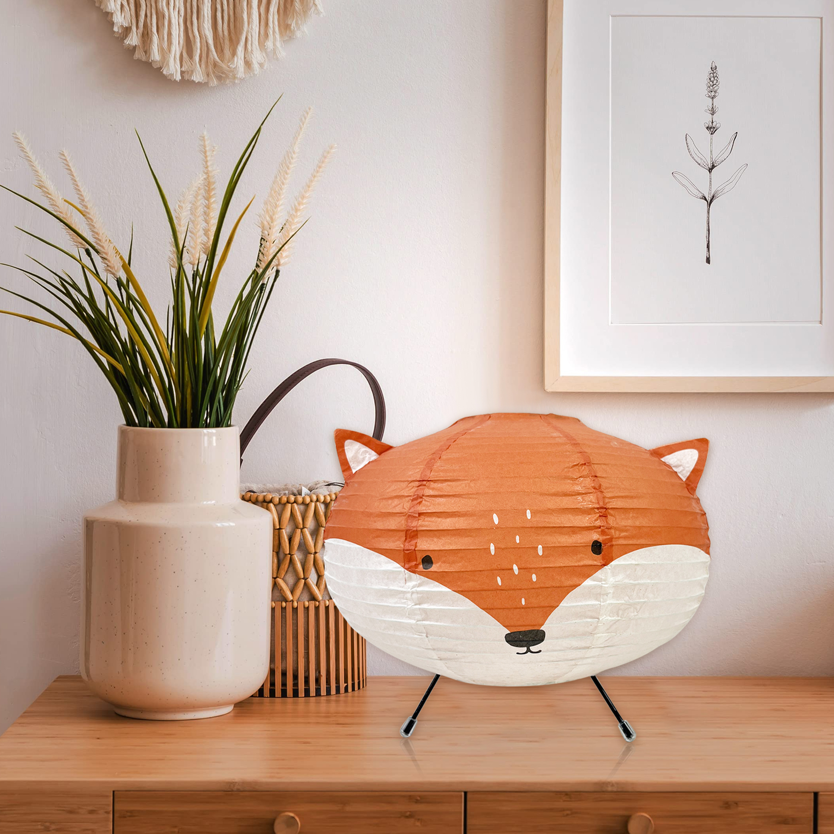 LUCKY Homestay Bedroom Folding Lantern Chandelier Paper Lampshade 3D Cartoon Fox  Creative Lighting Lampshade